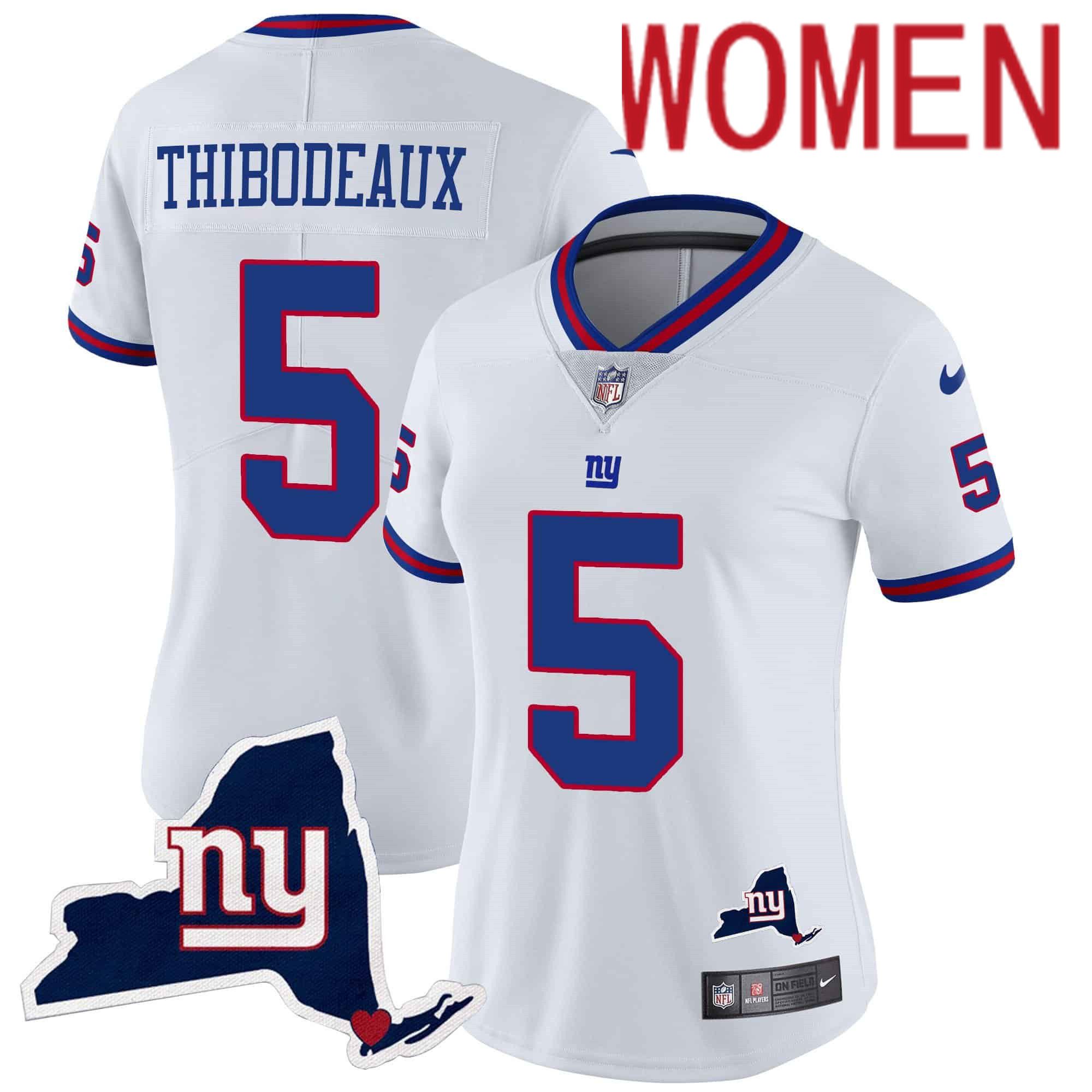 Women New York Giants #5 Thibodeaux White 2024 Nike Map Patch Limited NFL Jersey->women nfl jersey->Women Jersey